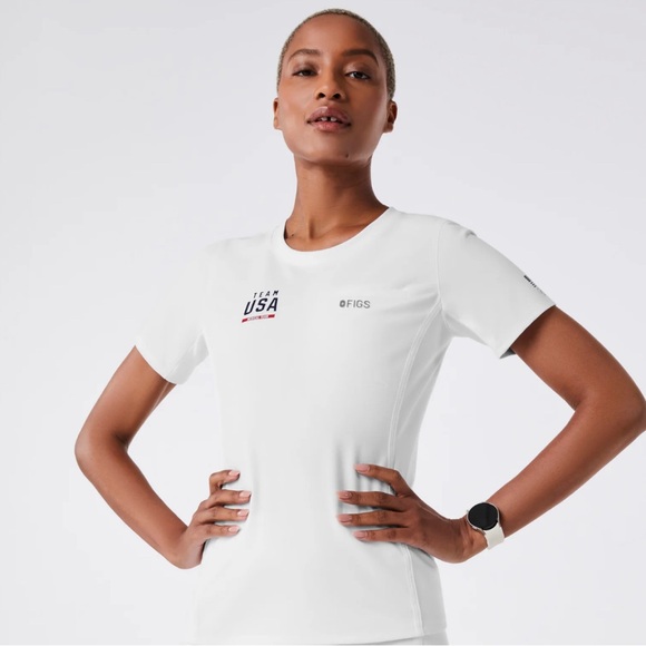 Figs White Team USA Crew Neck Tee - Picture 1 of 3